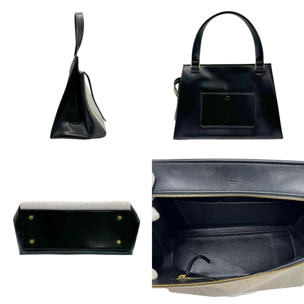 Celine handbag leather canvas Navy Blue beige - Picture 2 of 4